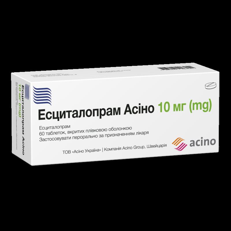 ЕСЦИТАЛОПРАМ АСІНО, таблетки, вкриті плівковою оболонкою по 10 мг №60